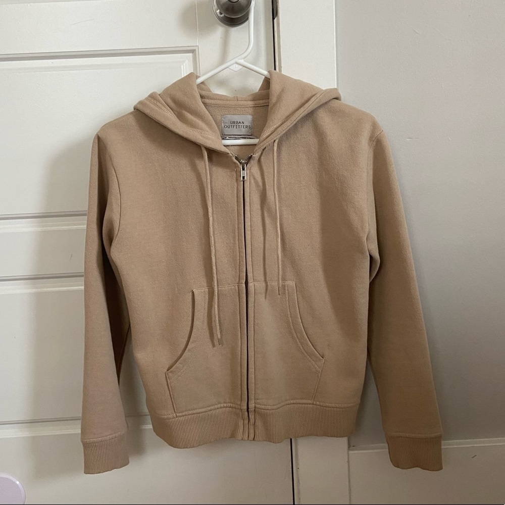 Urban Outfitters Cropped Tan Zip-Up Hoodie